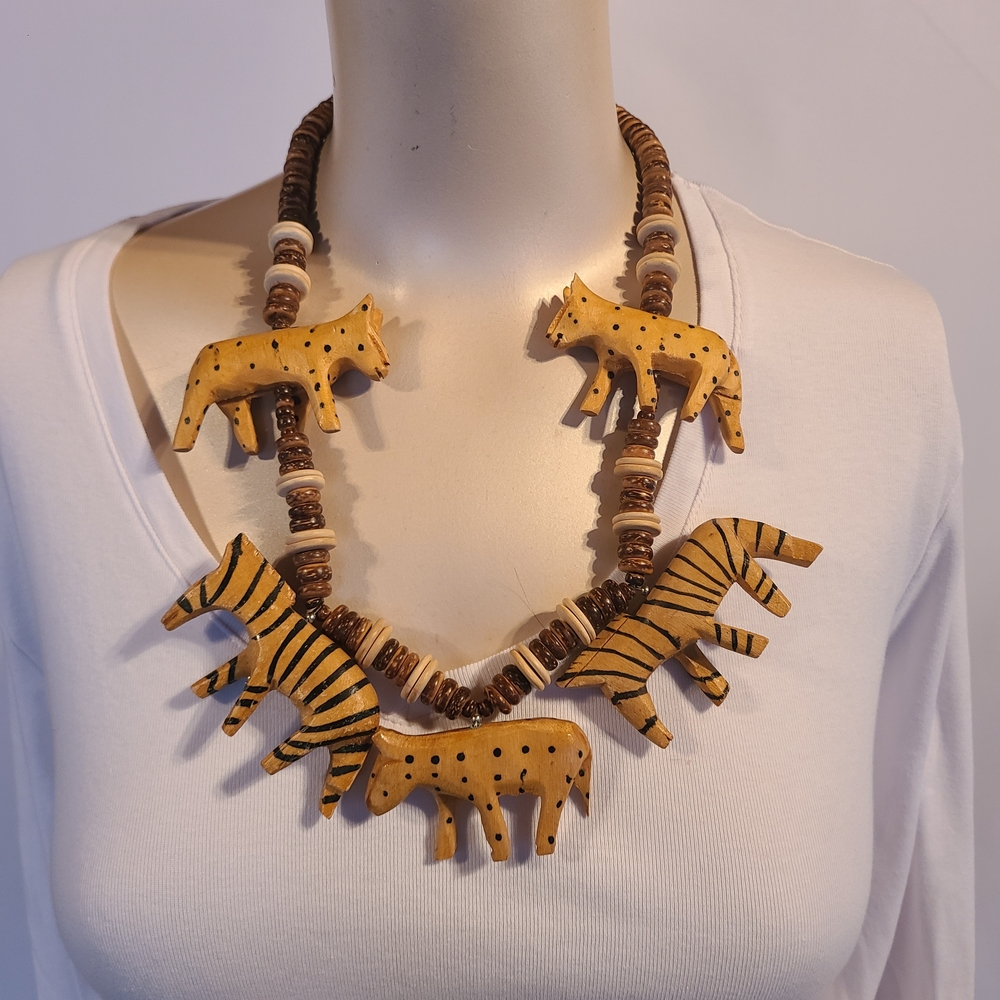 Wildlife Wooden Animal Statement Necklace Safari Wildlife